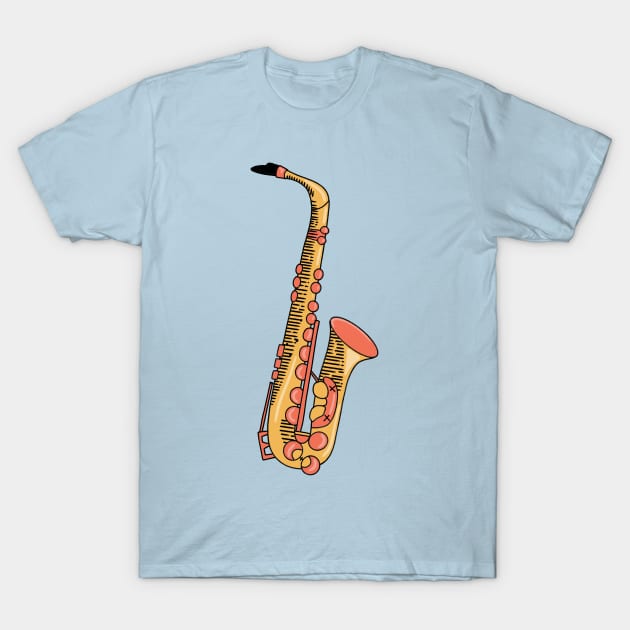 Saxophone Hand Drawn Line Art Musical Instrument T-Shirt by ksrogersdesigns